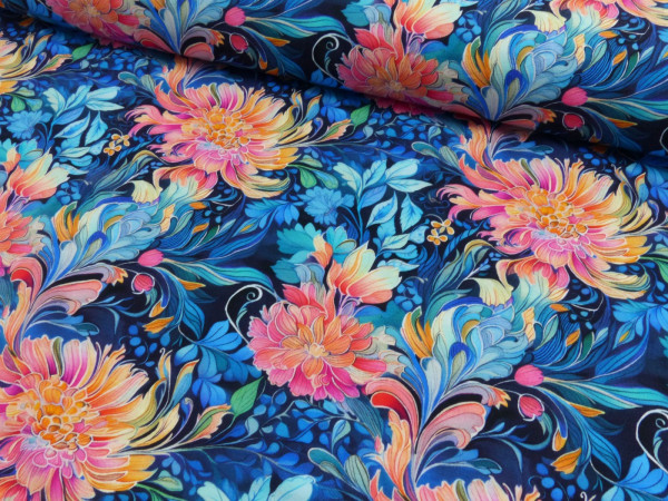 Baumwoll Jersey Digital Druck Midnight Chrysanthemum