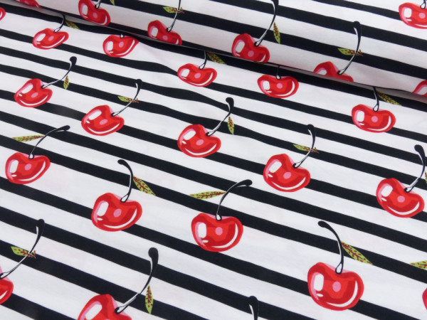 Baumwoll Jersey Digital Druck Cherry Stripe