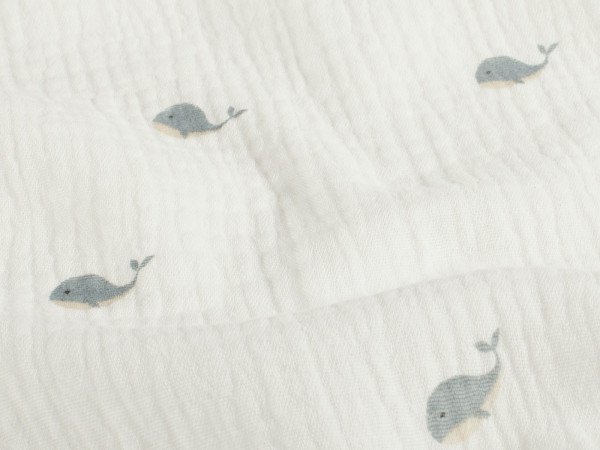 Musselin Double Gauze Druck Wale