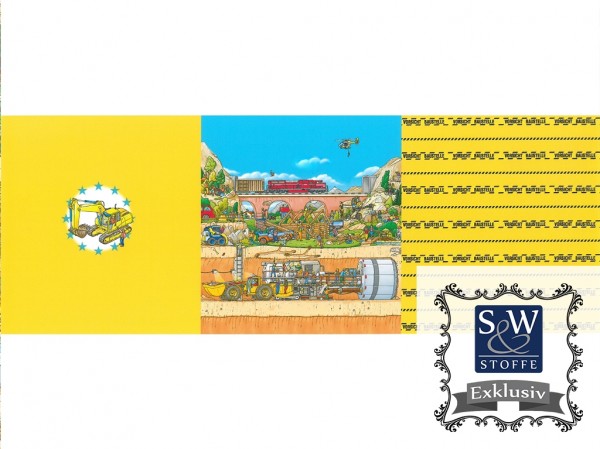 Baumwoll Jersey Digital Druck Wimmelbuch (Vorsicht Baustelle)