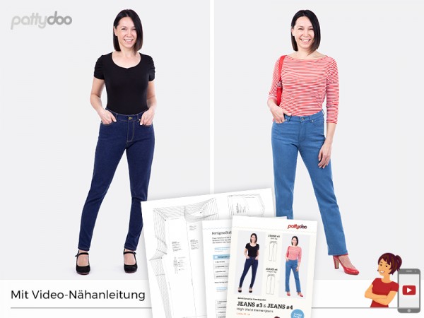 Schnittmuster Jeans #3 & #4 - Kombi-Paket - high waist, slim/straight legs by pattydoo