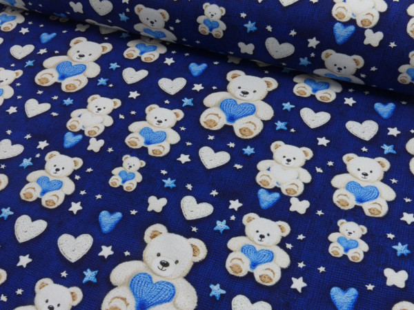 French Terry Digital Druck angeraut - Teddy Bär mit Herz