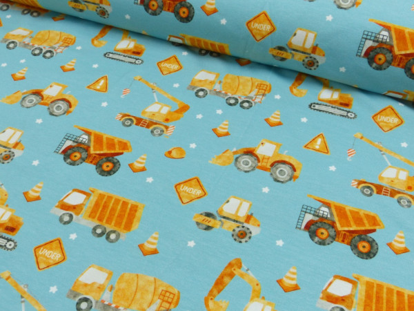 Baumwoll Jersey Digital Druck Baufahrzeuge