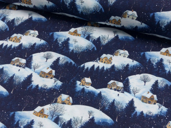 Baumwoll Popeline Weihnachten Winterlanschaft