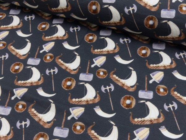 Baumwoll Jersey Digital Druck Wikinger Schiff