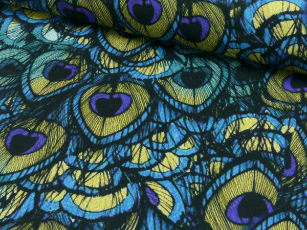 Viskose Digitaldruck Pfau Federn