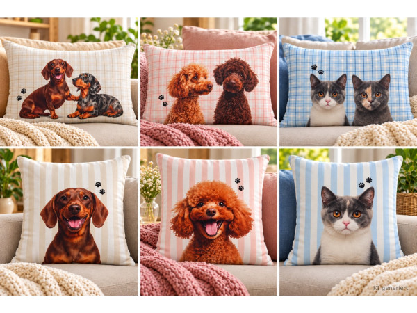42 Kissenpanels Hunde Katzen Digitaldruck im Paket