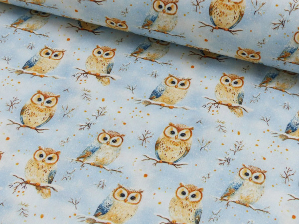 Baumwoll Popeline Druck Eulen