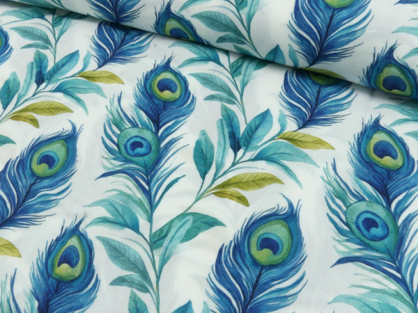 Viskose Digitaldruck Pfau Federn