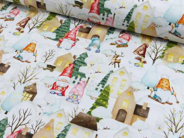 Baumwoll Jersey Digital Druck Weihnachten Wichtel