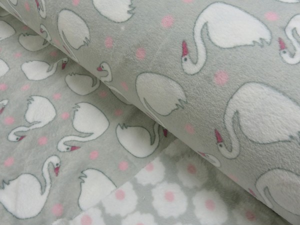 Micro Fleece Doubleface Druck Schwan + Blüten