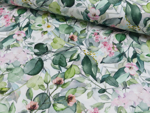 Baumwoll Jersey Digitaldruck Eukalyptus Blüten