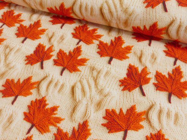 French Terry Digital Druck angeraut - Herbst Blätter Ahorn