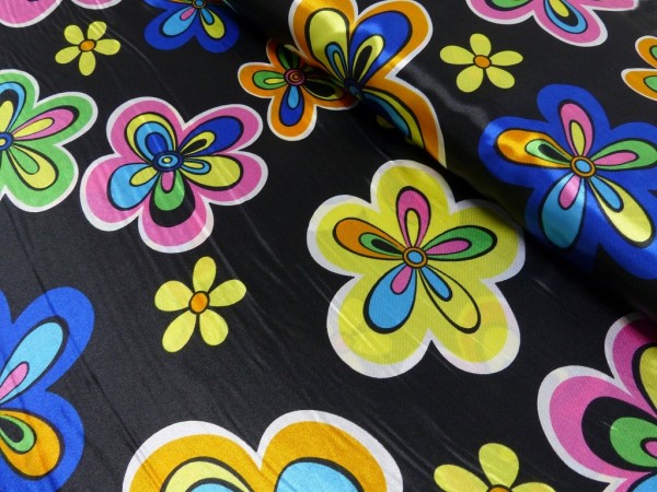 Polyester Satin Druck Flower Power