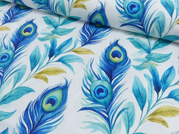 Baumwoll Jersey Digital Druck Pfau Federn