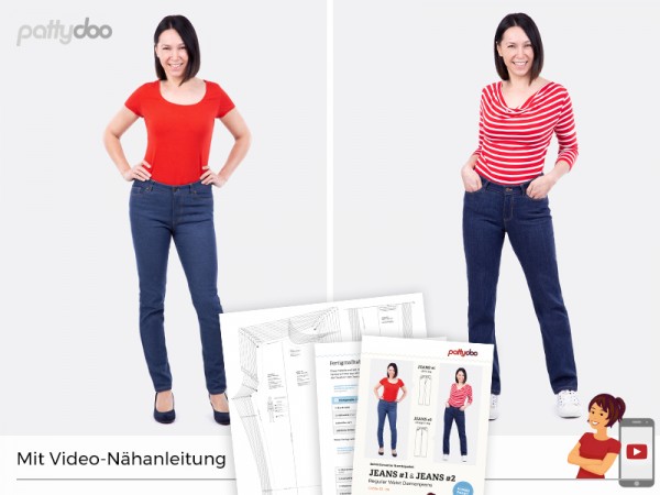 Schnittmuster Jeans #1 & #2 - Kombi-Paket regular waist, slim/straight legs by pattydoo