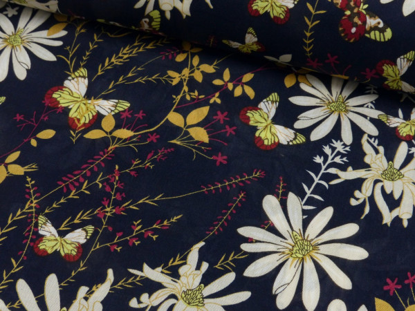 Viskose Druck Blumen Schmetterling