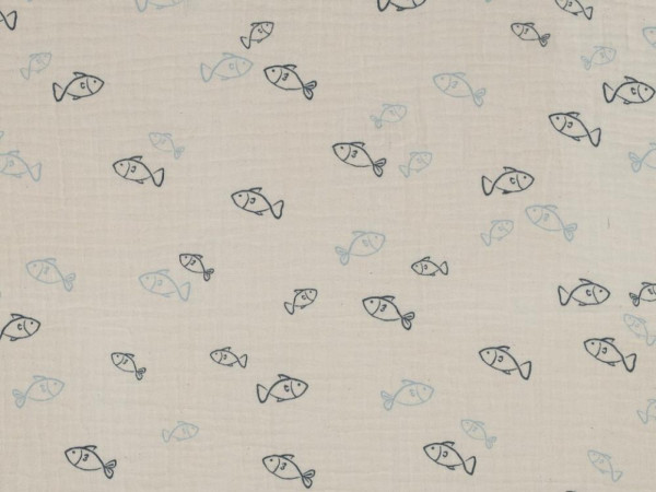 Musselin Double Gauze Druck Fische