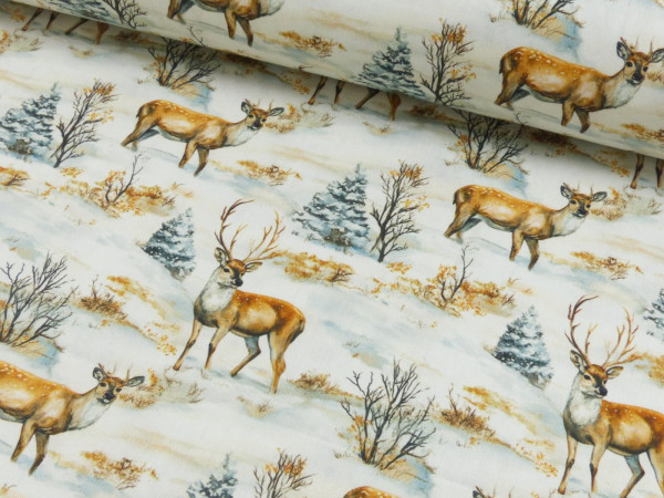 Baumwoll Popeline Weihnachten Hirsch