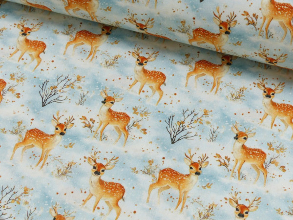 Baumwoll Popeline Druck Rehe
