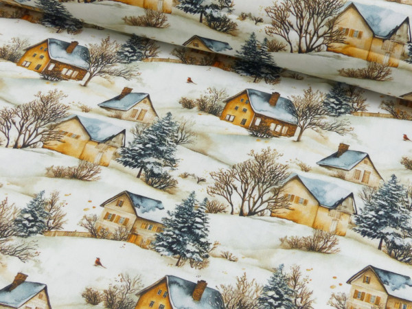 Baumwoll Popeline Weihnachten Häuserensemble