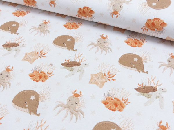 Baumwoll Jersey Digital Druck Ocean Dreams - Wal & Octopus