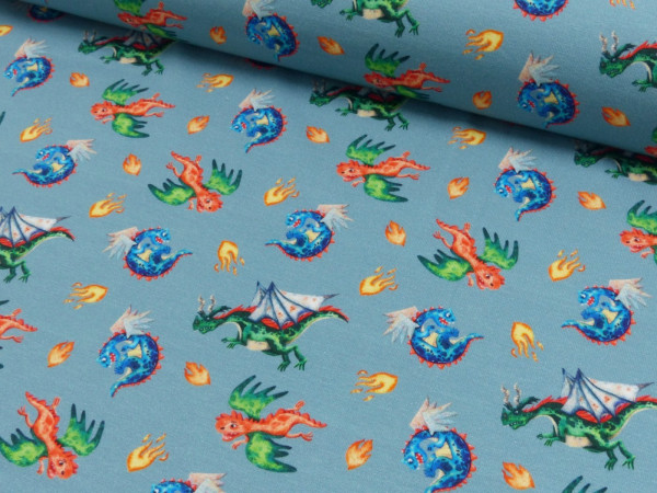 Baumwoll Jersey Digital Druck Wikinger Drachen