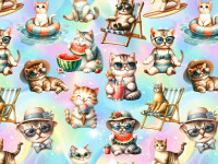 Baumwoll Jersey Digital Druck - Summer Cats Baumwoll Jersey Digital Druck - Summer Cats