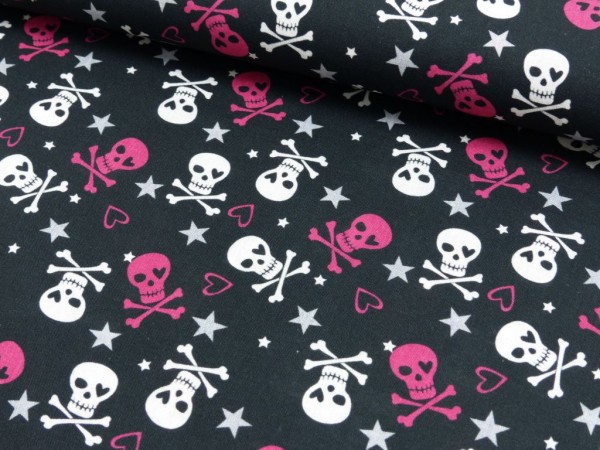 Baumwoll Druck Pink Skulls