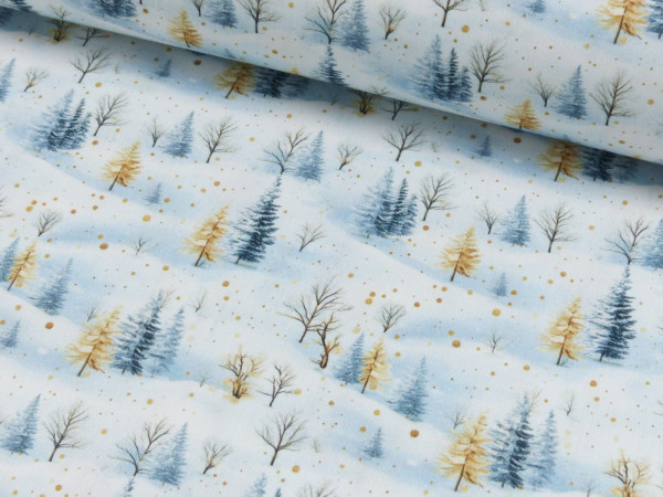 Baumwoll Popeline Druck Winterbäume