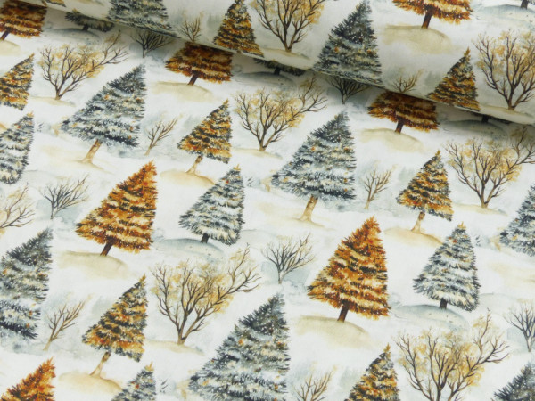 Baumwoll Popeline Weihnachten Tannenbäume