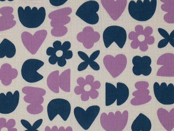 Musselin Double Gauze Druck Hearts