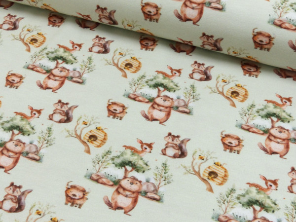 Baumwoll Jersey Digital Druck Waldtiere