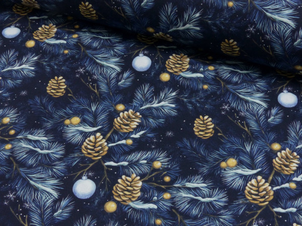 Baumwoll Popeline Weihnachten Tannenzapfen