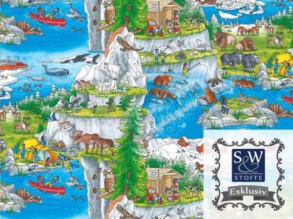 Baumwoll Jersey Digital Druck Wimmelbuch (Nordamerika)