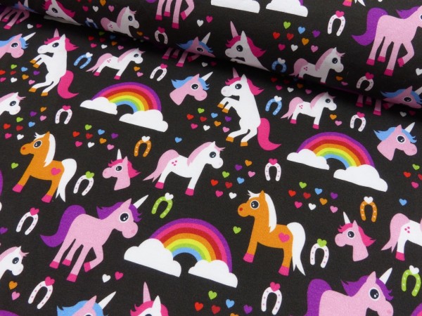 Baumwoll Jersey Druck Regenbogen Pferdchen