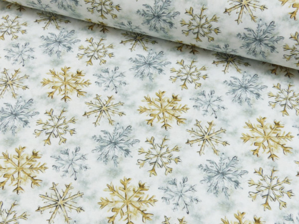 Baumwoll Popeline Weihnachten Schneekristalle