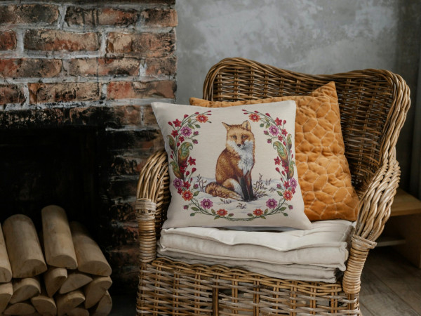 Gobelin Panel "Fuchs & Blumenkranz" - für Kissen, Taschen etc.