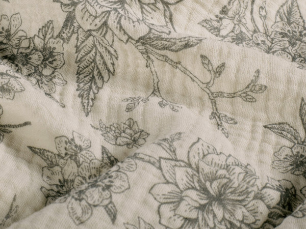 Musselin Double Gauze Blumen und Vogel