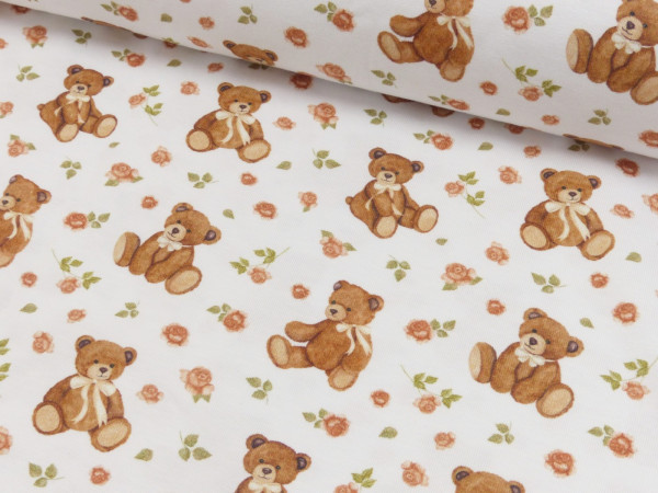 Baumwoll Jersey Digital Druck Teddybär und Rosen