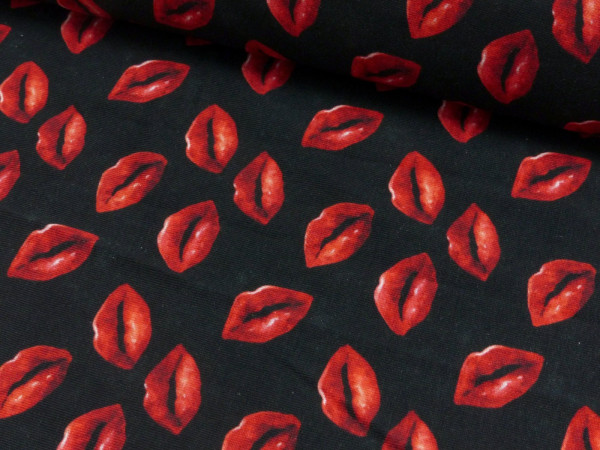 Baumwoll Jersey Digital Druck Lippen