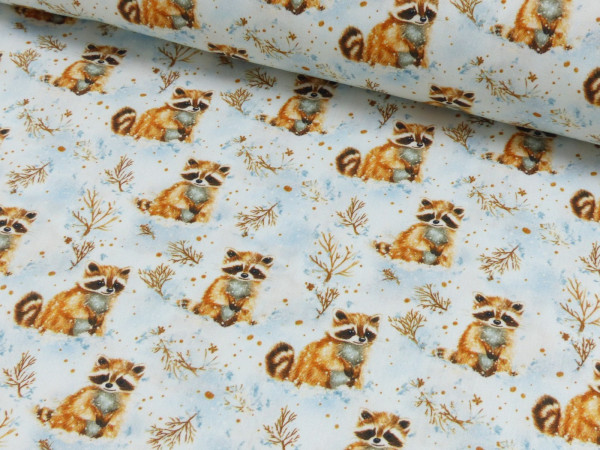 Baumwoll Popeline Druck Waschbär