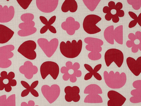 Musselin Double Gauze Druck Hearts