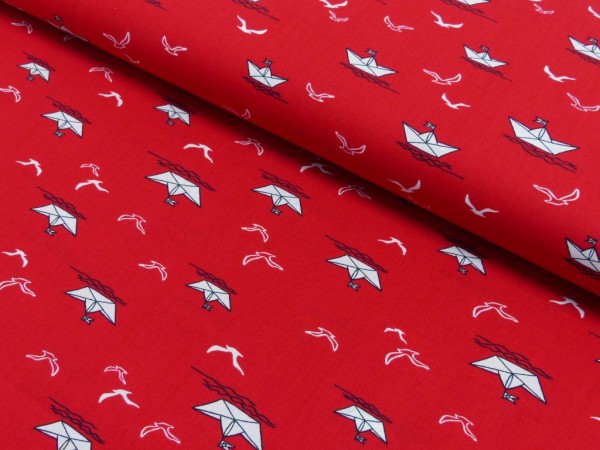 Baumwoll Druck Papierboote & Möwen