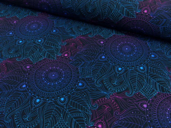 Baumwoll Jersey Digital Druck Mandala Black