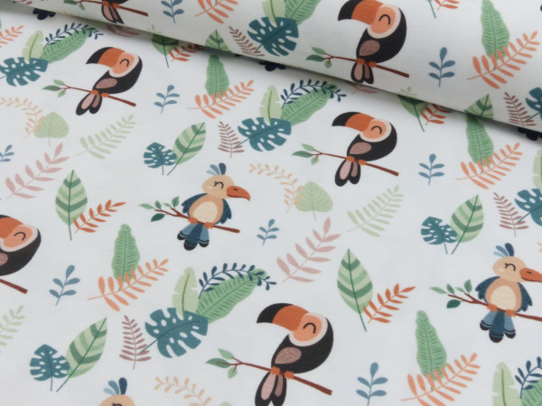 Baumwoll Jersey Digital Druck Dschungel Vögel